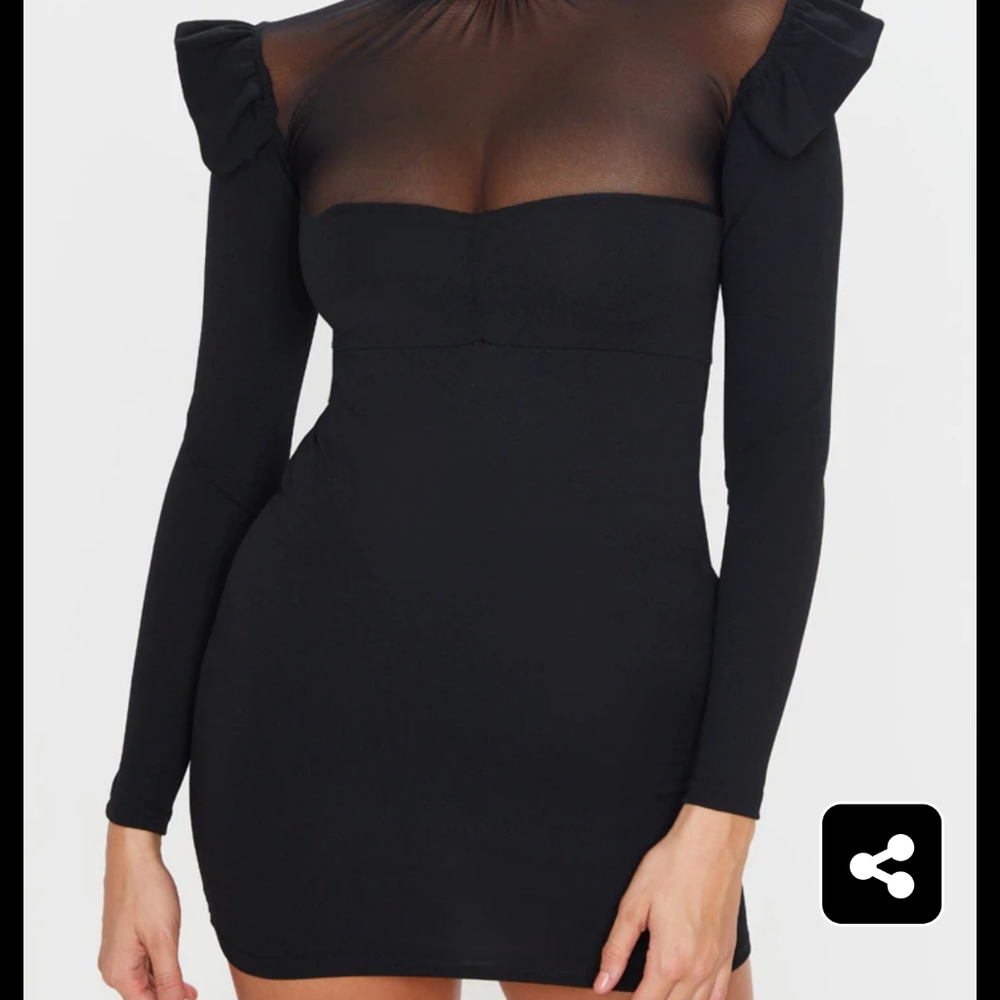 Frill Shoulder Mesh Insert Long Sleeve Bodyc - Picture 3 of 7